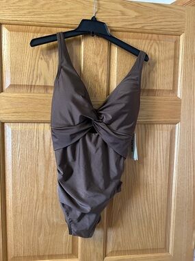 DKNY Chocolate Brown Twist-Front One-Piece Swimsuit